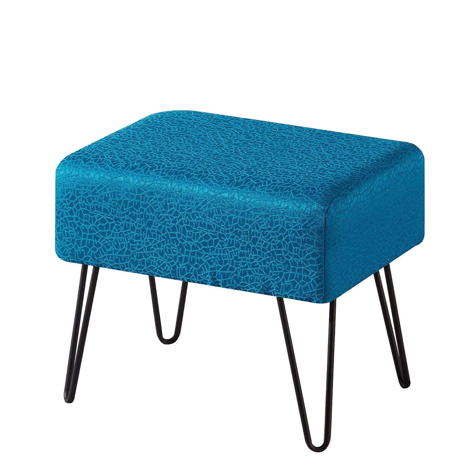 Home Soft Things Blue Jacquard Ottoman, 19" x 13" x 17" H, Angola - Ocean Depths, Entry Way Living Room Ottoman Entryway Bench Bedroom End of Bed