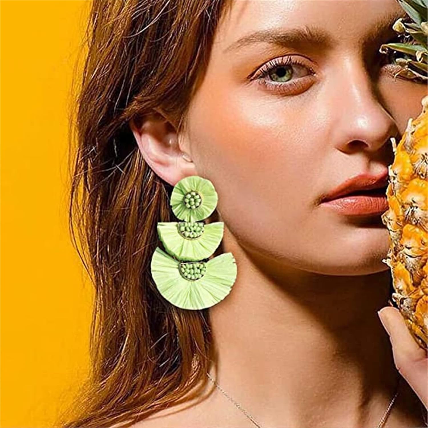 Statement Earrings Beaded Raffia Palm Bohemian Drop Dangle Earrings for women - Image 3