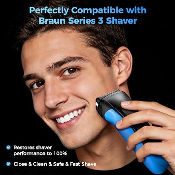 Shaver Replacement Head, Compatible with Braun Series 3 S3 Electric Shaver 32B Foil & Cutter Easily Attach Metal Bracket for 3040s, 3000s, 3010s, 3050cc, 3070cc, 3080s, 3090cc (Black)