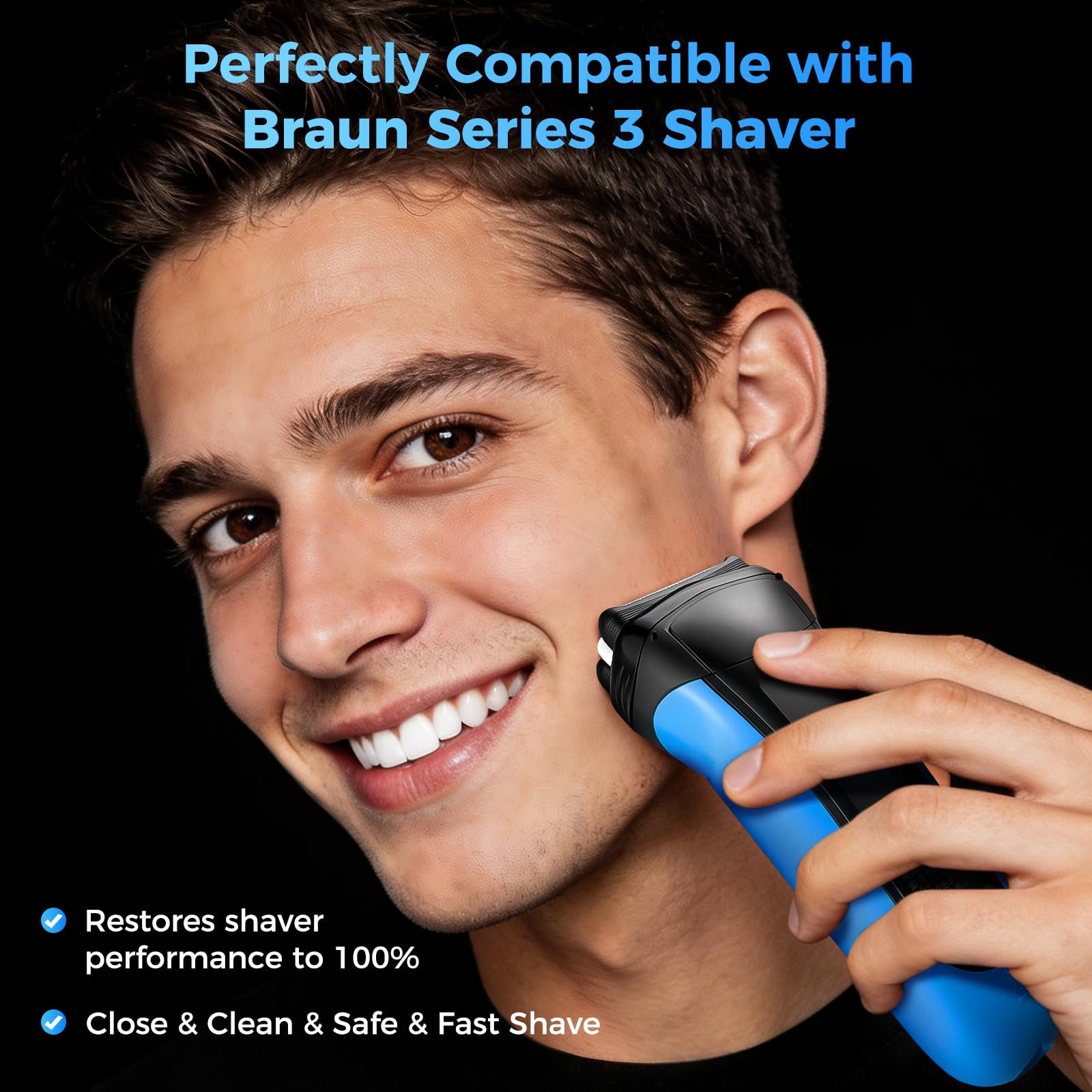 Testina Rasoio Compatibili Braun Serie 3 32B, Testine di Ricambio per Regolabarba Elettrico Barba Uomo Recupera il 100% delle Prestazioni Adatto per S3 300S 301S 310S 3020S 3030S 3040S (Nero)