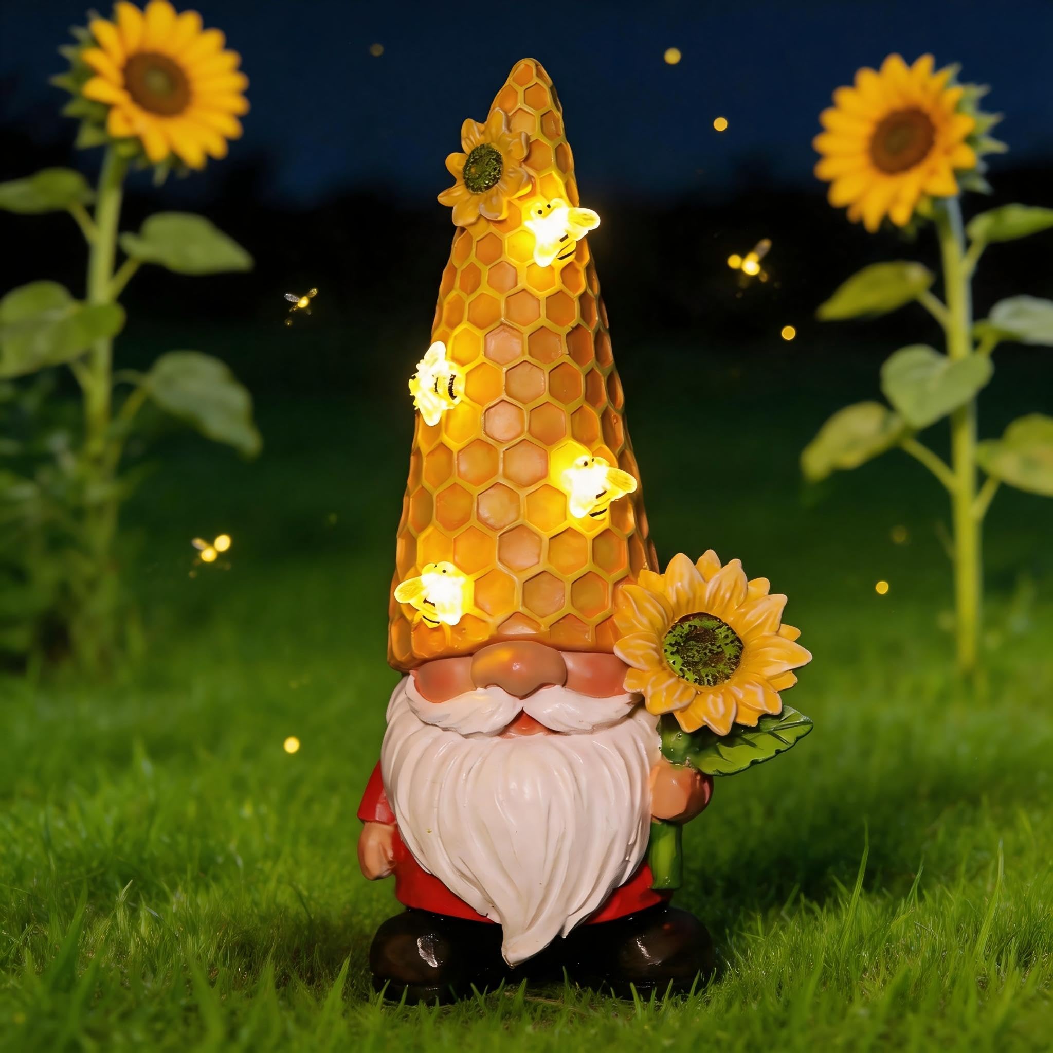 Gartenzwerge, Sonnenblumenzwerge, Gartendekoration, Gartendekoration, mit Solar-Bienenlichtern, Sommerdekoration, Zwerge, Außendekoration, Geschenke für Mutter, Frau, Hof, Kunstornament für