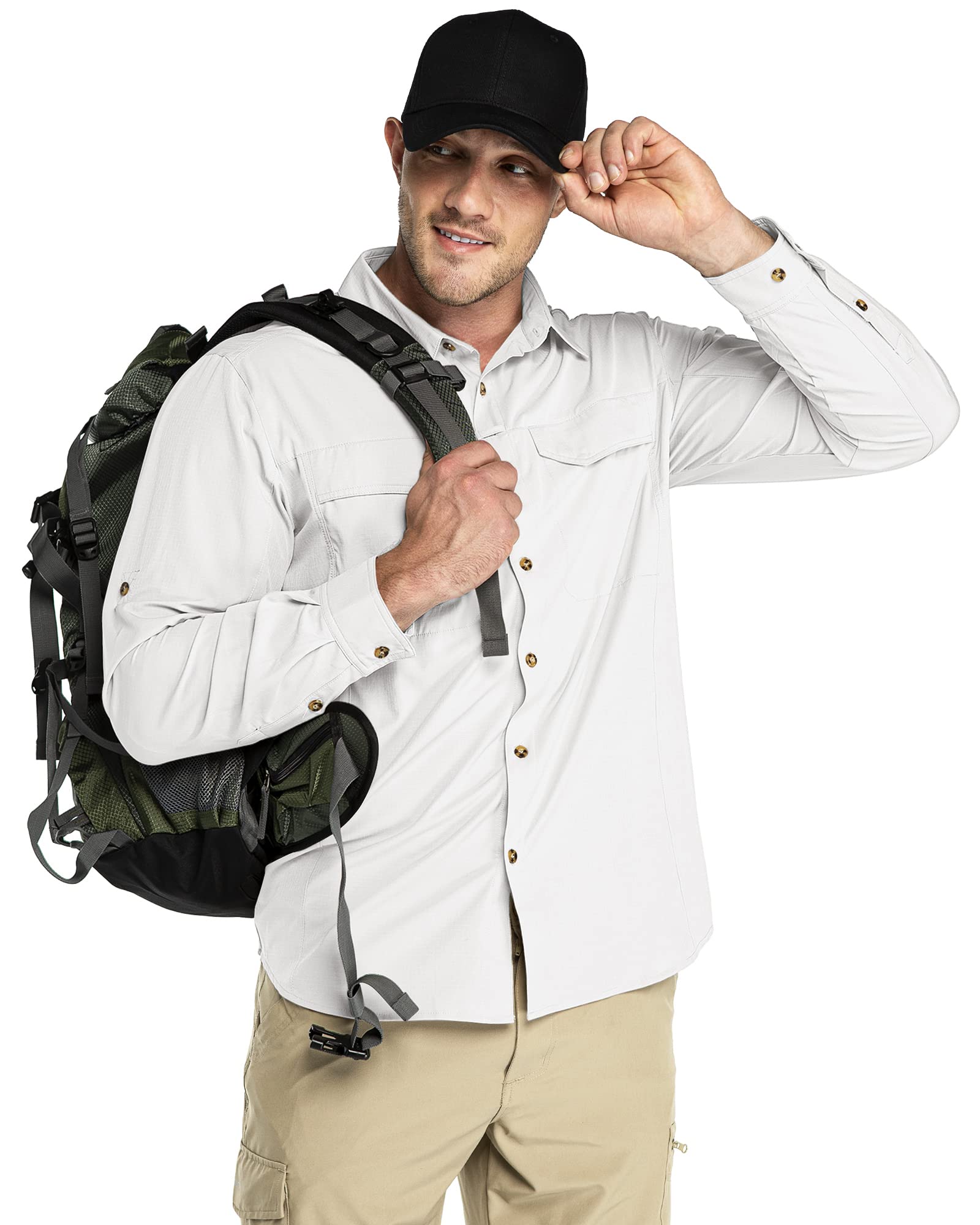 Outdoor Ventures Camicia da uomo per il tempo libero, a maniche lunghe, traspirante, ad asciugatura rapida, da uomo, primavera, estate, protezione UV