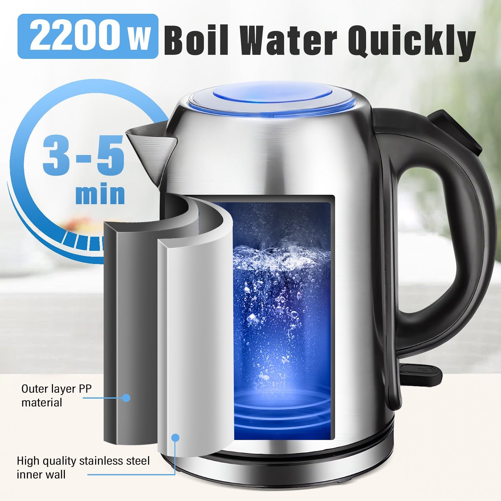 Bollitore elettrico - 1,7 l - Soft Touch - Giallo - Rotazione di 360 gradi - Elemento riscaldante nascosto - Strix Controller - Boil-dry protection
