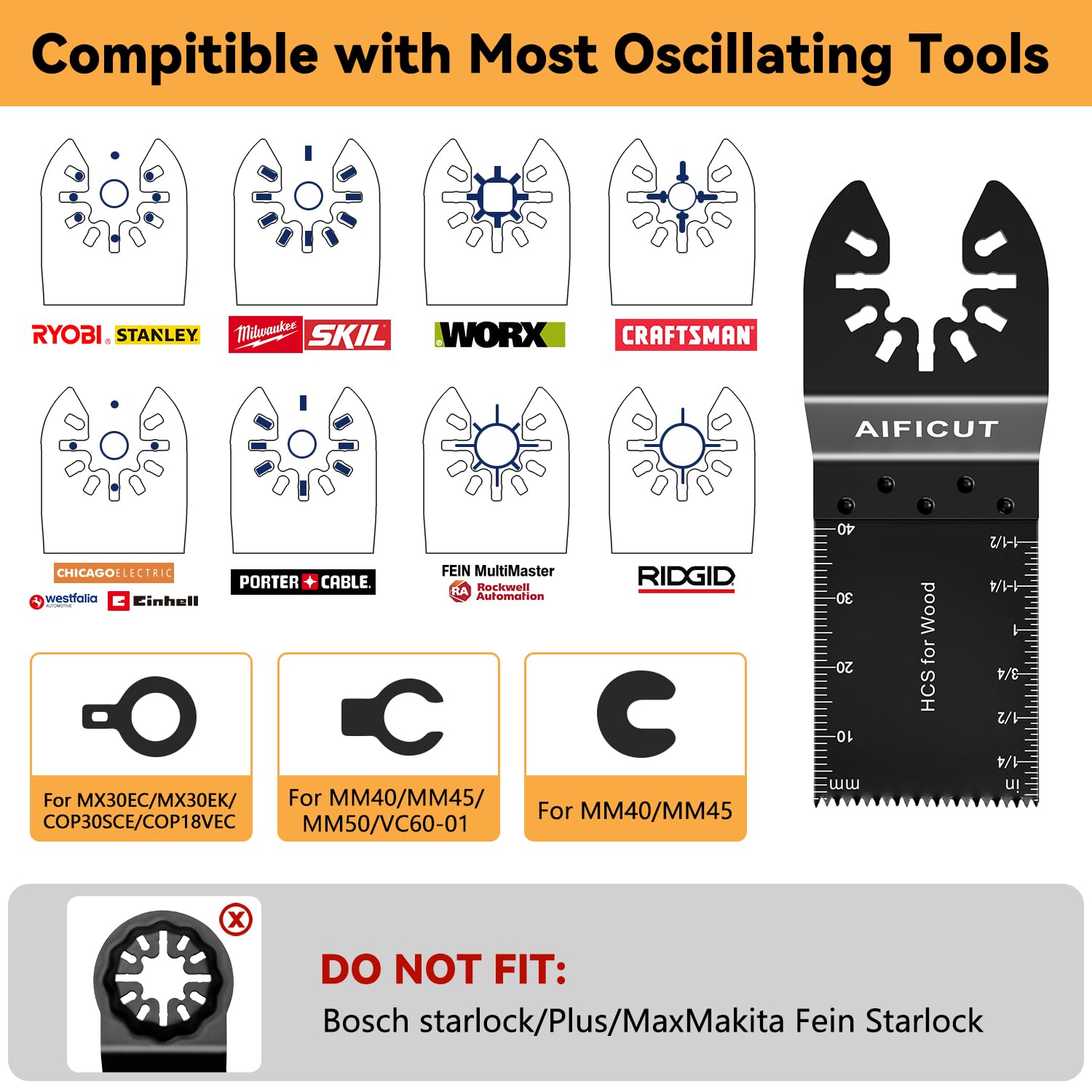 AIFICUT 26pcs Oscillating Saw Blades Titanium Multitool Blades for Wood Plastics Metal oscillating Tool Blades Kits Fit Rockwell Ridgid Ryobi Milwaukee Chicago Craftsman Dewalt