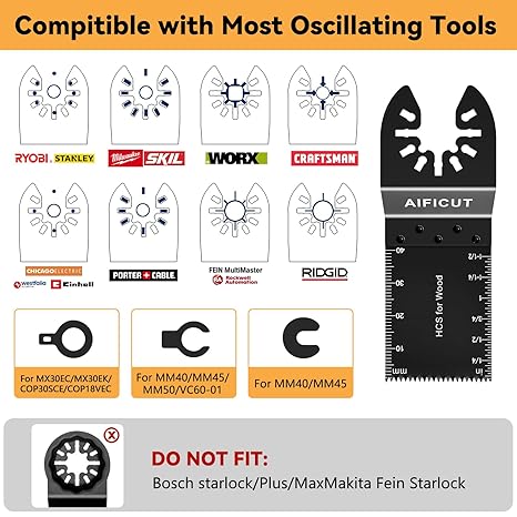 AIFICUT 26pcs Oscillating Saw Blades Titanium Multitool Blades for Wood Plastics Metal oscillating Tool Blades Kits Fit Rockwell Ridgid Ryobi Milwaukee Chicago Craftsman Dewalt
