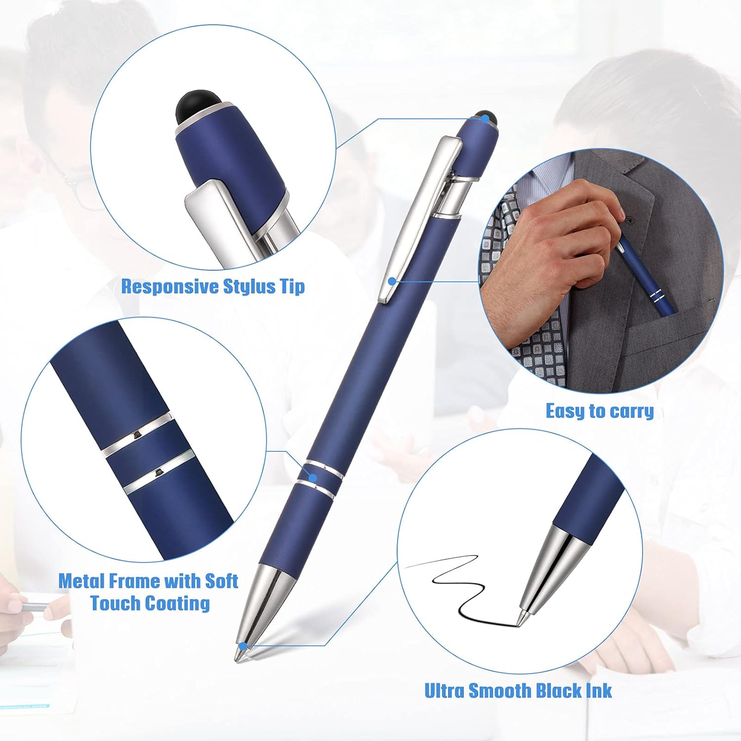 Zonon 36 Pieces Ballpoint Pen with Stylus Tip Black Ink Metal Pens Stylus Ballpoint Pen 2 in 1 Ballpoints Pens Personalized Bulk for Touch Screens Medium Point Phone Tablet Devices Birthday