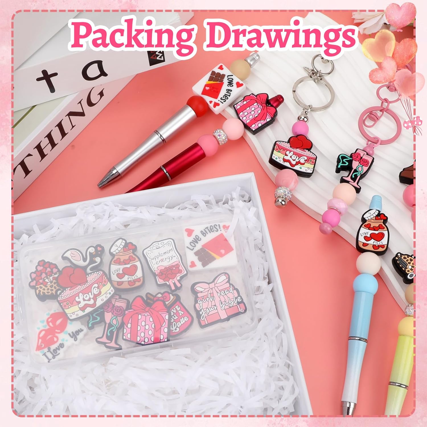 12PCS Valentine Silicone Beads for Pens, 12Pcs Silicone Focal Beads for Keychain Making DIY Handicraft(Valentine) - Image 7