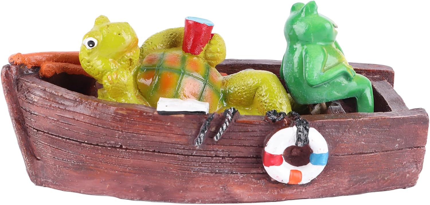 Cute Resin Garden Pond Floating Tortoise and Frog Decoration, Fish Tank Ornament Craft, Unique Animal Statue with Bright Colors for Indoor Outdoor Decor, Eco - Friendly Resin Mater