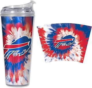 Rico Industries NFL Football Glitter 24oz Acrylic Glitter Tumbler with Hinged Lid, Officially Licensed Double Wall Tumbler with Straw