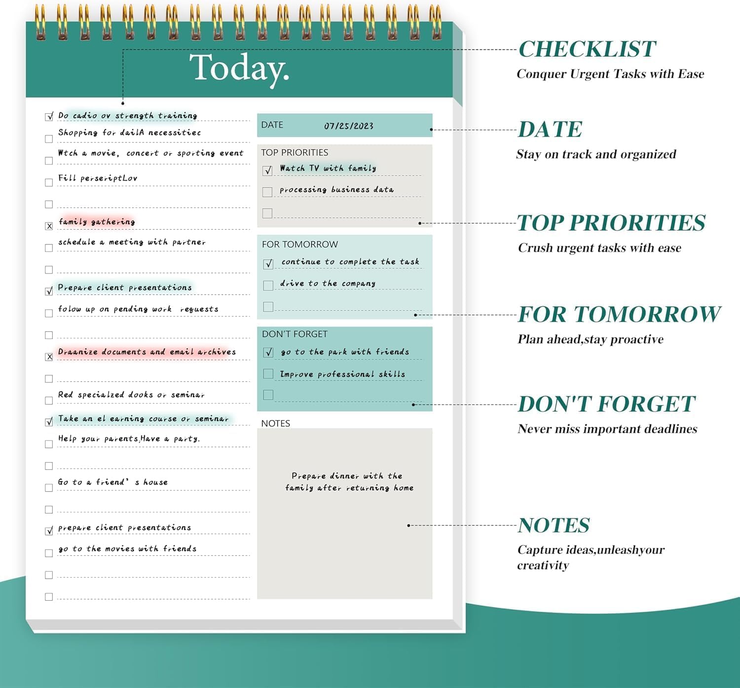 To Do List Notepad, Daily Planner Notepad Undated 52 Sheets Tear Off - Image 2
