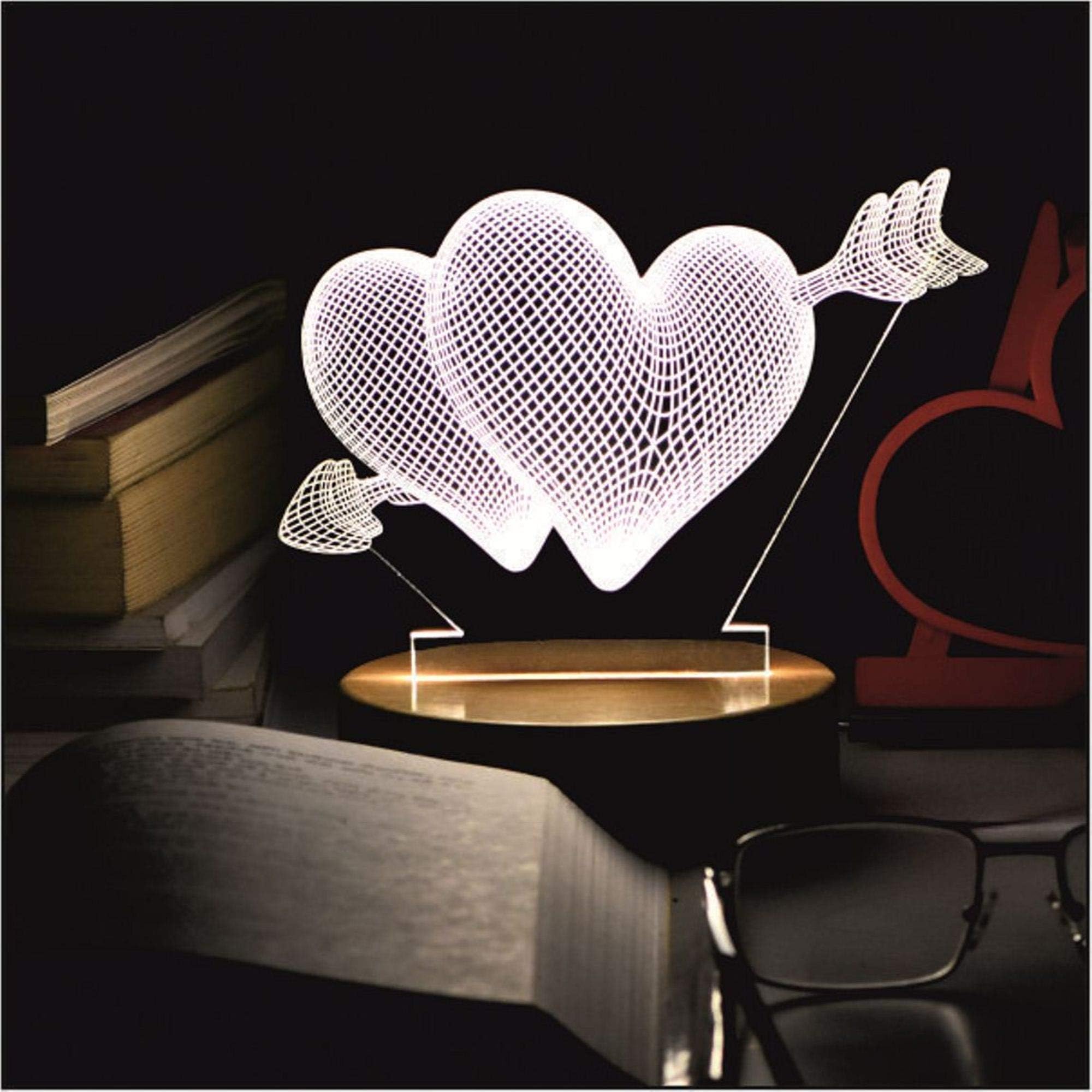Artwalaz Acrylic Ballon Heart 3D Illusion Night Lamp with USB Cord and Wooden Steam Beach Base (Medium, White)