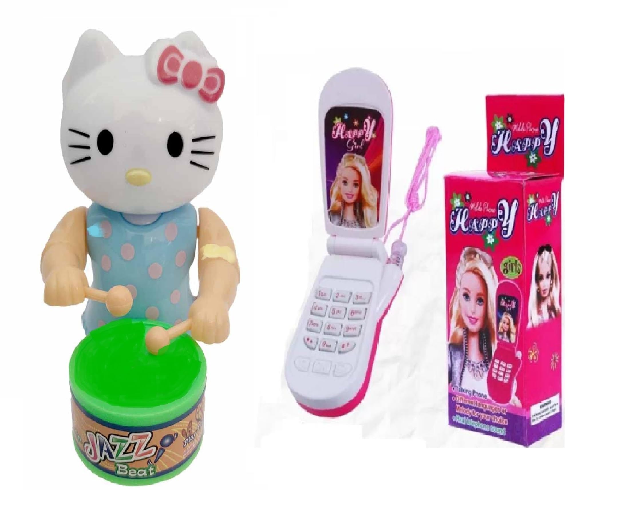 SHANVI Toys Musical Mobile Phone Toy for Kids Cute Drummer Pet Toys with Dancing Action for Kids Toys Sound Toys Key-Operated (Kitty_Barbe MOBILE-02)