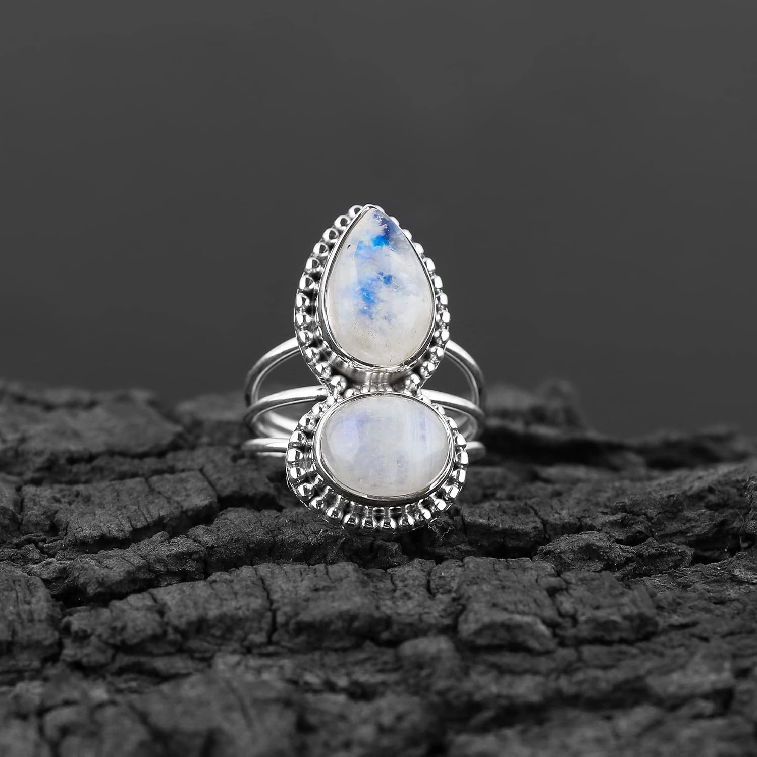925 Sterling Silver - Natural Rainbow Moonstone Ring, Handmade Gemstone Ring, Energy Healing Crystals, June Birthstone Jewelry | Promise Victorian Wedding Ring | Gift for Women - Image 4