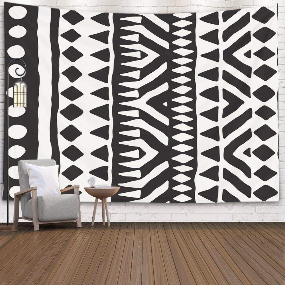 Home Decor Tapestry for Black White Tribal Pattern Doodle Elements Abstract Geometric Art Wall Tapestry Hanging Tapestries for Dorm Room Bedroom Living Room 80X60 200X150Cm,Black White 4