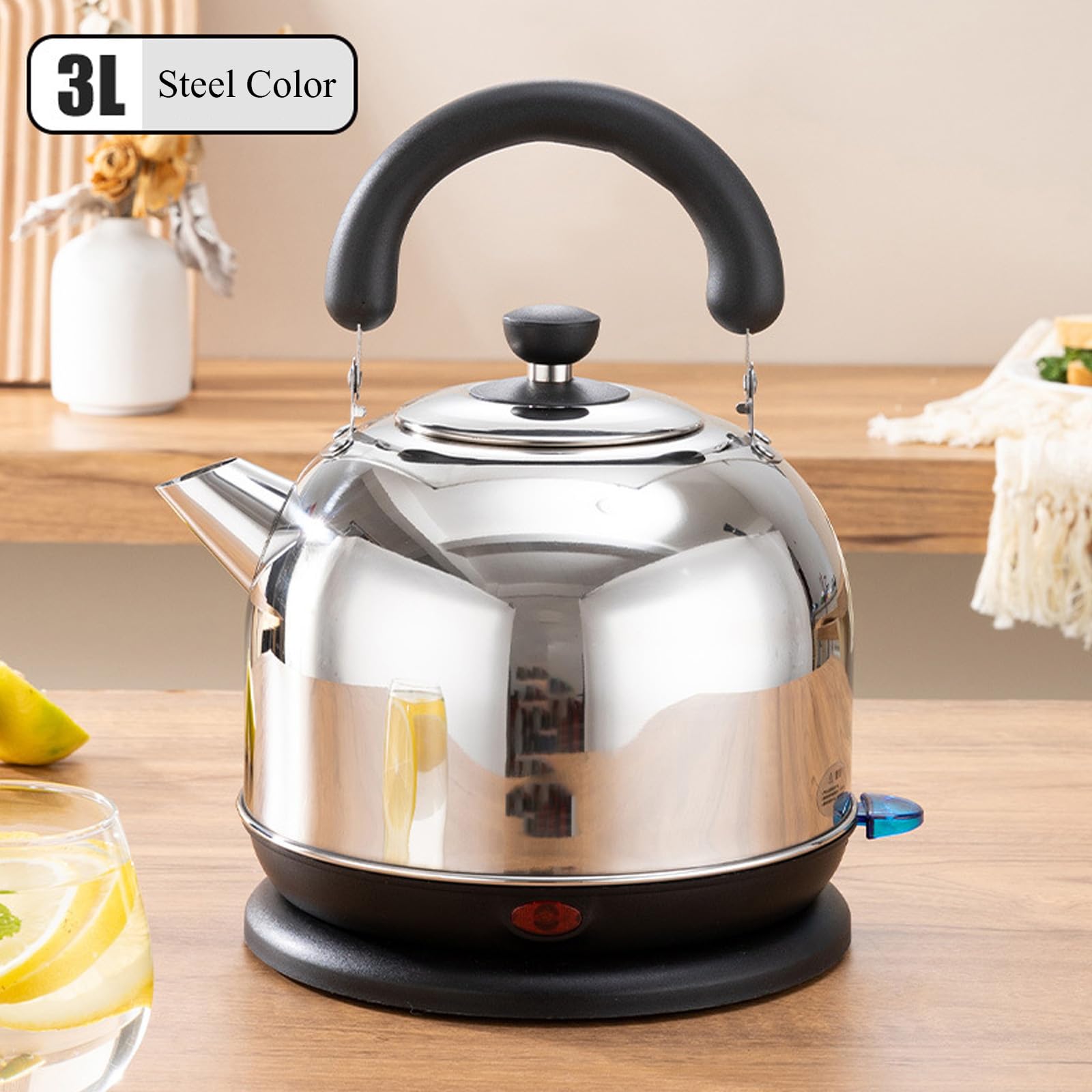 Hervidor eléctrico de ebullición rápida, 3 L, acero inoxidable 304, 1500 W, para agua caliente, té o café (plateado, 3 L)