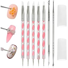 3D Gel Nail Art Tool, 5 PCS Dual-Ended Nail Art Sculpture Dotting Pen, 2 PCS Stainless Steel 3D Gel Arts Sculpting Tool with 2 White Finger Sleeves for Manicure Chrome Powder Applicator Flower Design