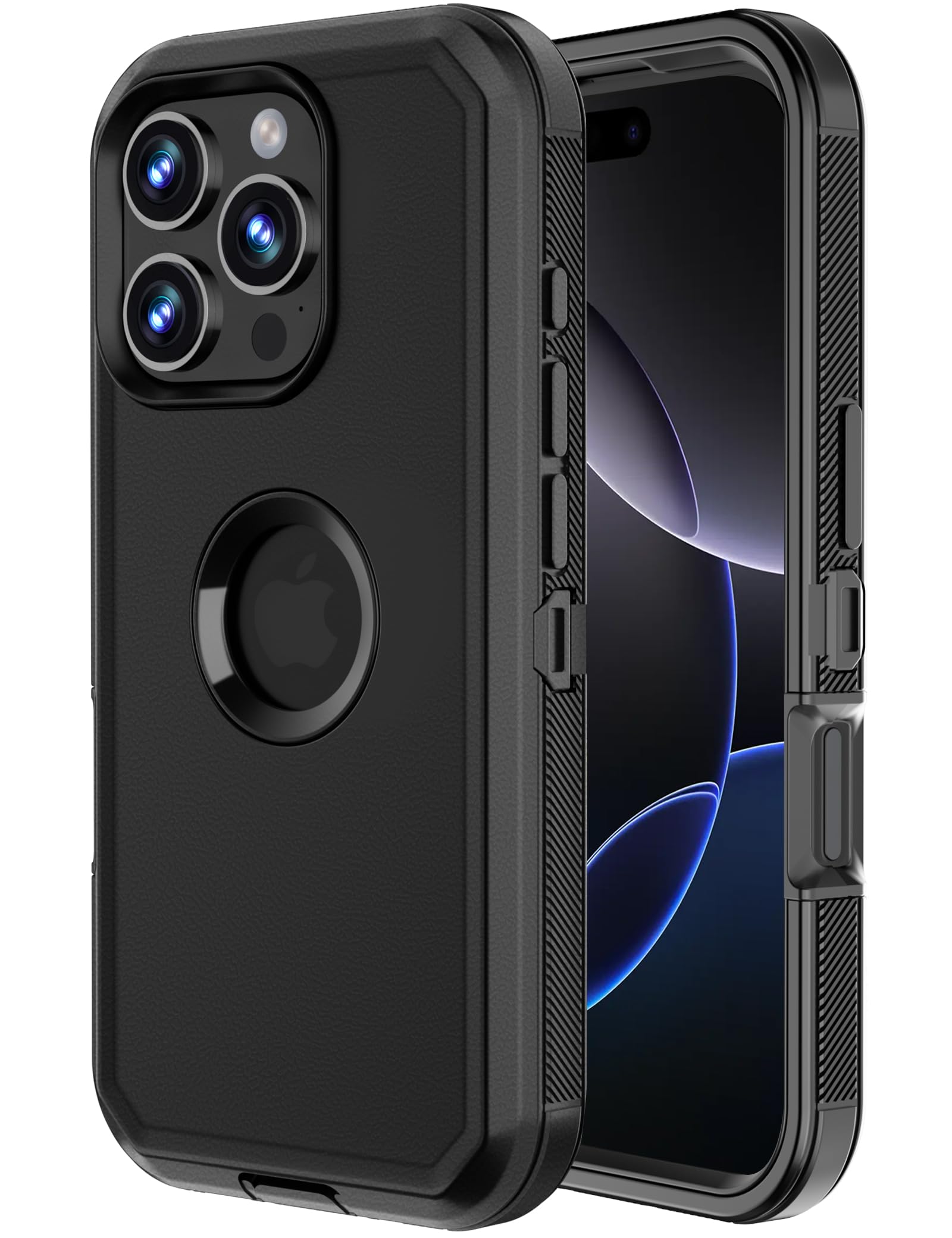 Jiunai for iPhone 16 Pro Max Case Rugged Shockproof Heavy Duty Protection Screenless Dustproof Dual Layer Strong Tough Non Slip Protective Phone Case for iPhone 16 Pro Max 6.9’’ Men Women Black