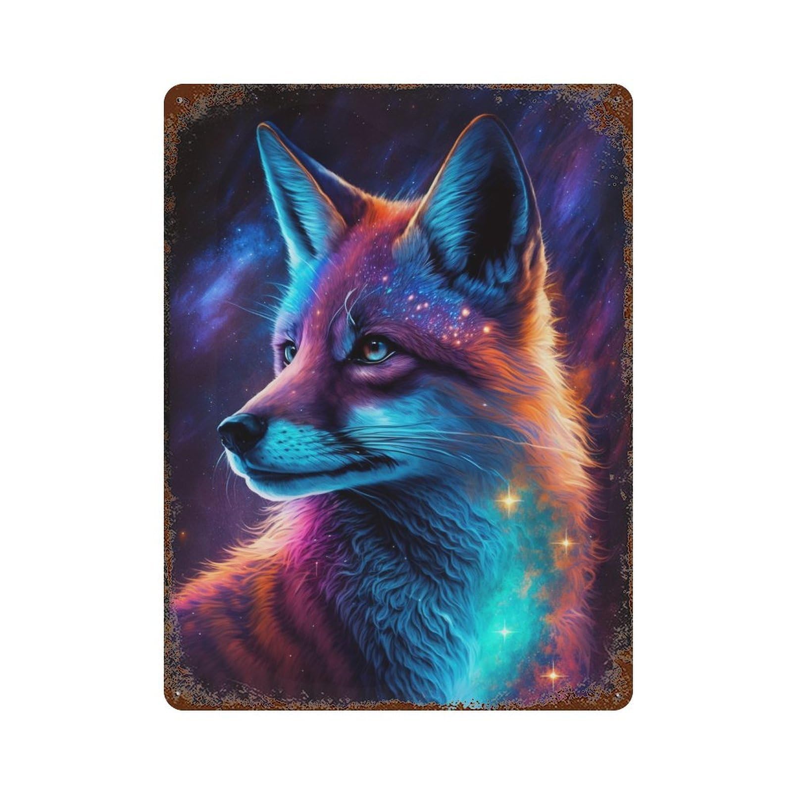 Retro Metal Sign with Cosmic Fox Portrait-9 Design 15.7"x11.8", for Pub, Kitchen And Man Cave Decor, Rustic Home Decor