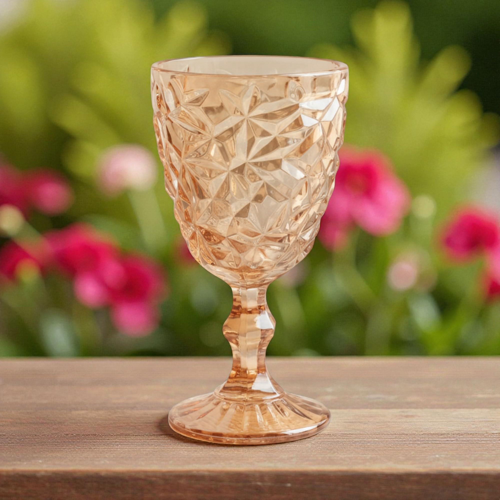 Lot de 6 Verres Vintage à Vin, Champagne et Boisson - Gaufrage en Cristal de Glace/Jaune (300 ml) - Pour Mariage, Dessert avec Carafe