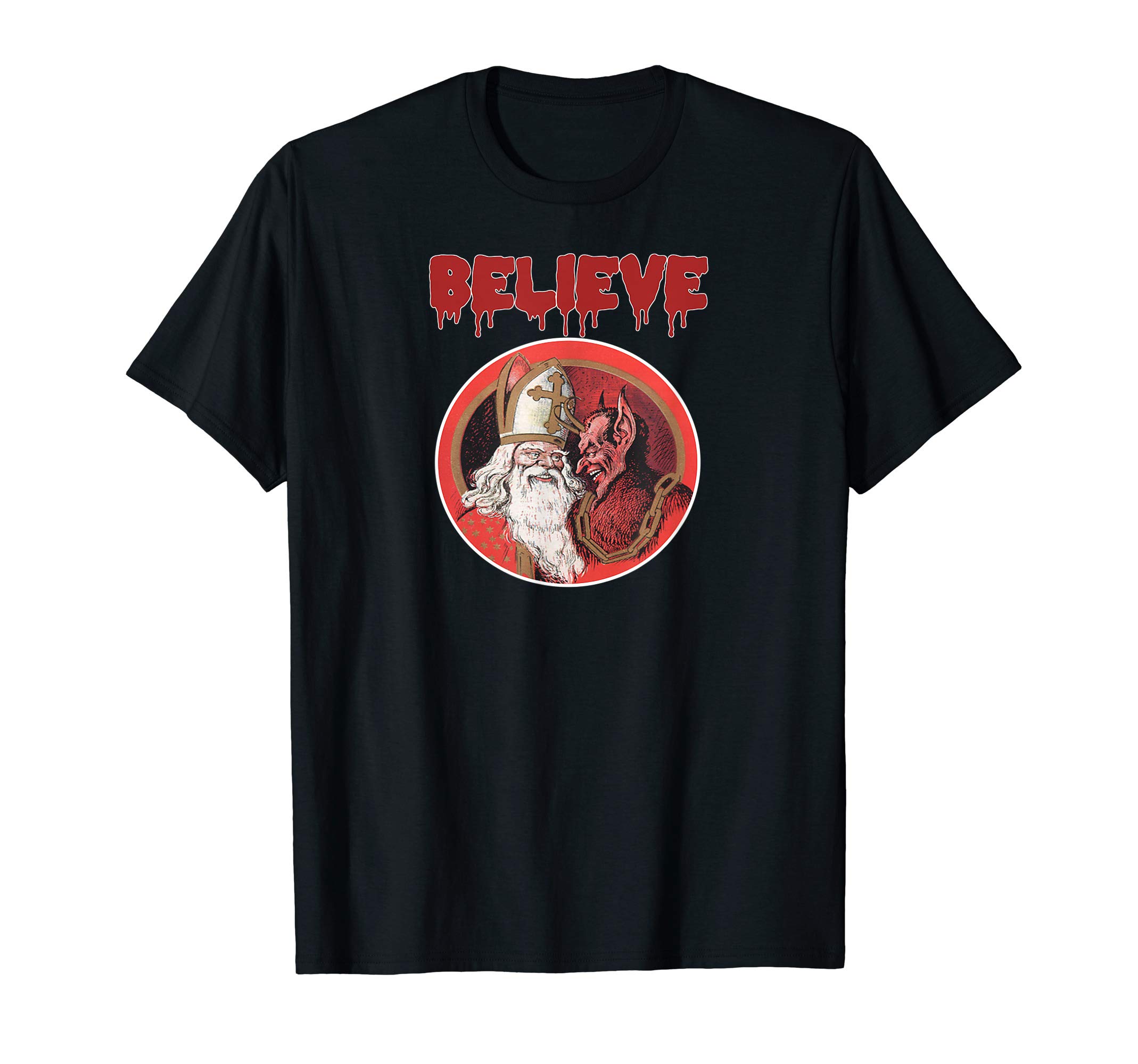 Believe Krampus Santa Claus Merry Christmas Dark Humor T-Shirt, Black