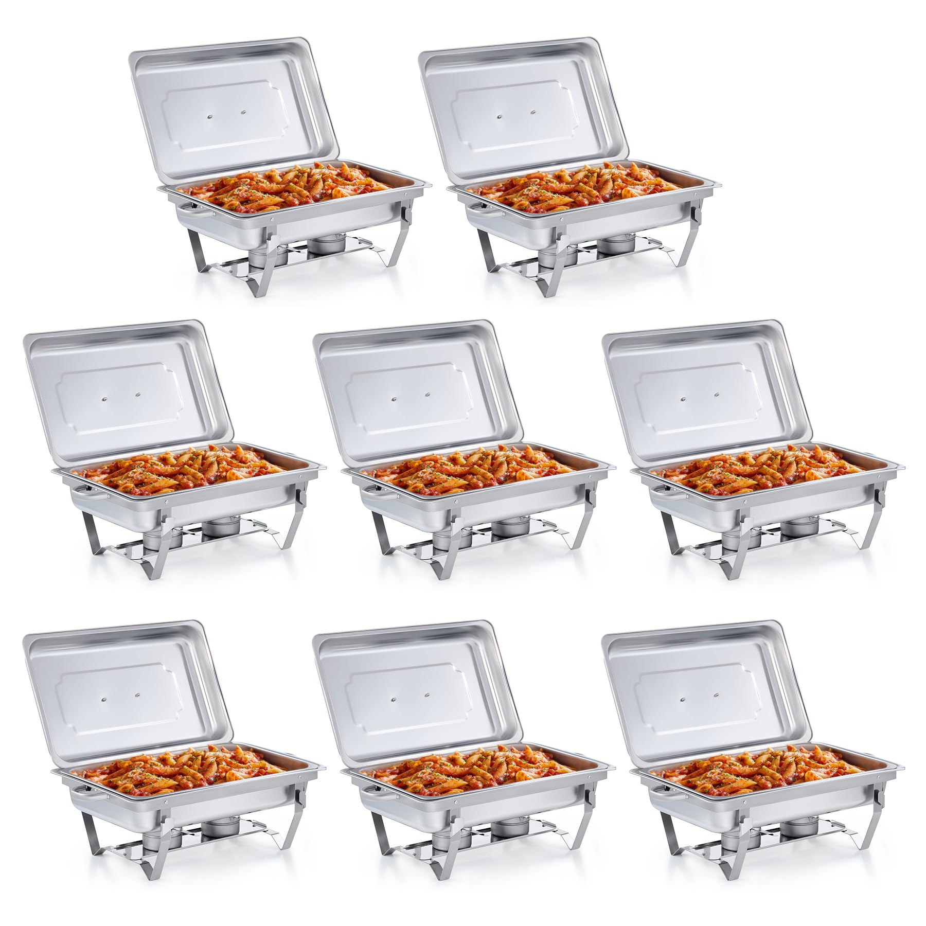 WILPREP Lightweight Chafing Dish Buffet Set 8 Pack, Rectangle Stainless Steel Food Warmer with Lids Food Pans and Fuel Holders, 9L Buffet Serving Utensils for Restaurant Catering Parties Weddings