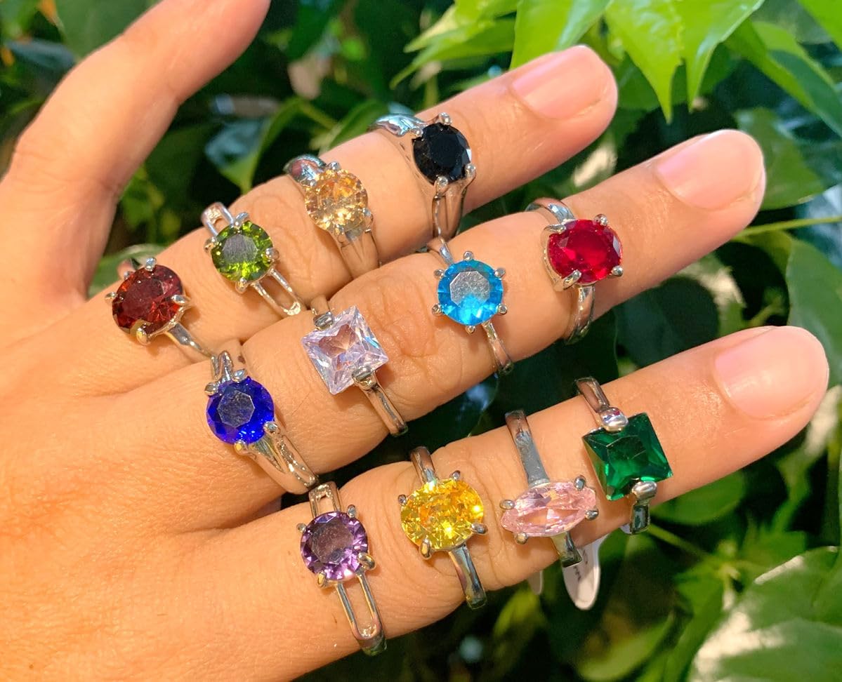 Colorful Gemstone Rings Fashion Ring Bulk Ring Wholesale Lot Zircon Stone Jewelry Birthstone Jewelry Gold Stacking Rings (50, Silver)