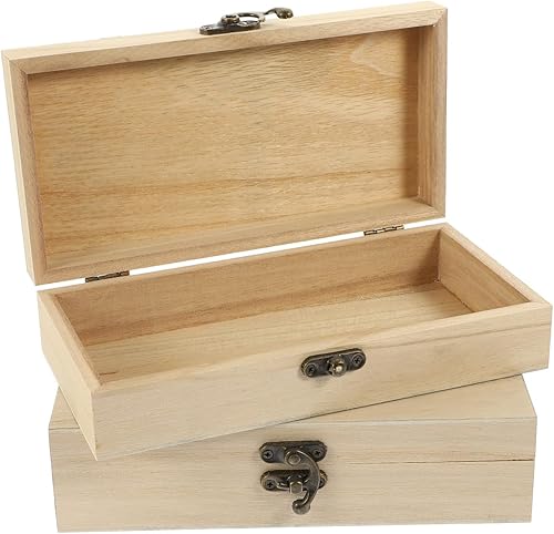 EXCEART Caja de madera 2 unidades, caja de madera sin terminar, rectangular sin terminar con tapa con bisagras y cierre frontal, cajas de