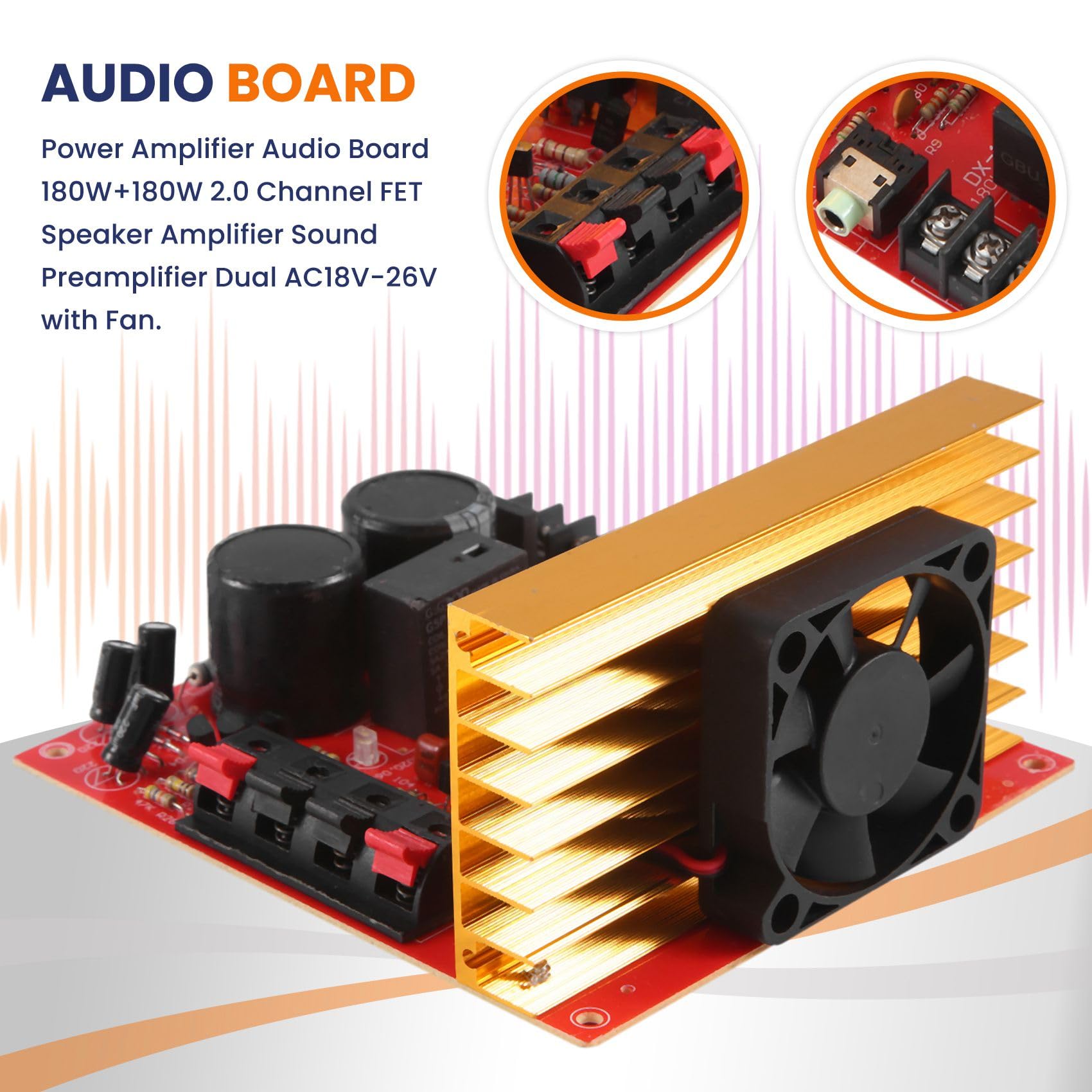 Produktbild von Leistungsverstärker-Audioplatine 180W + 180W – 2.0 Kanal, FET, Doppel-AC 18–26 V, Mit Lüfter, Kompakt