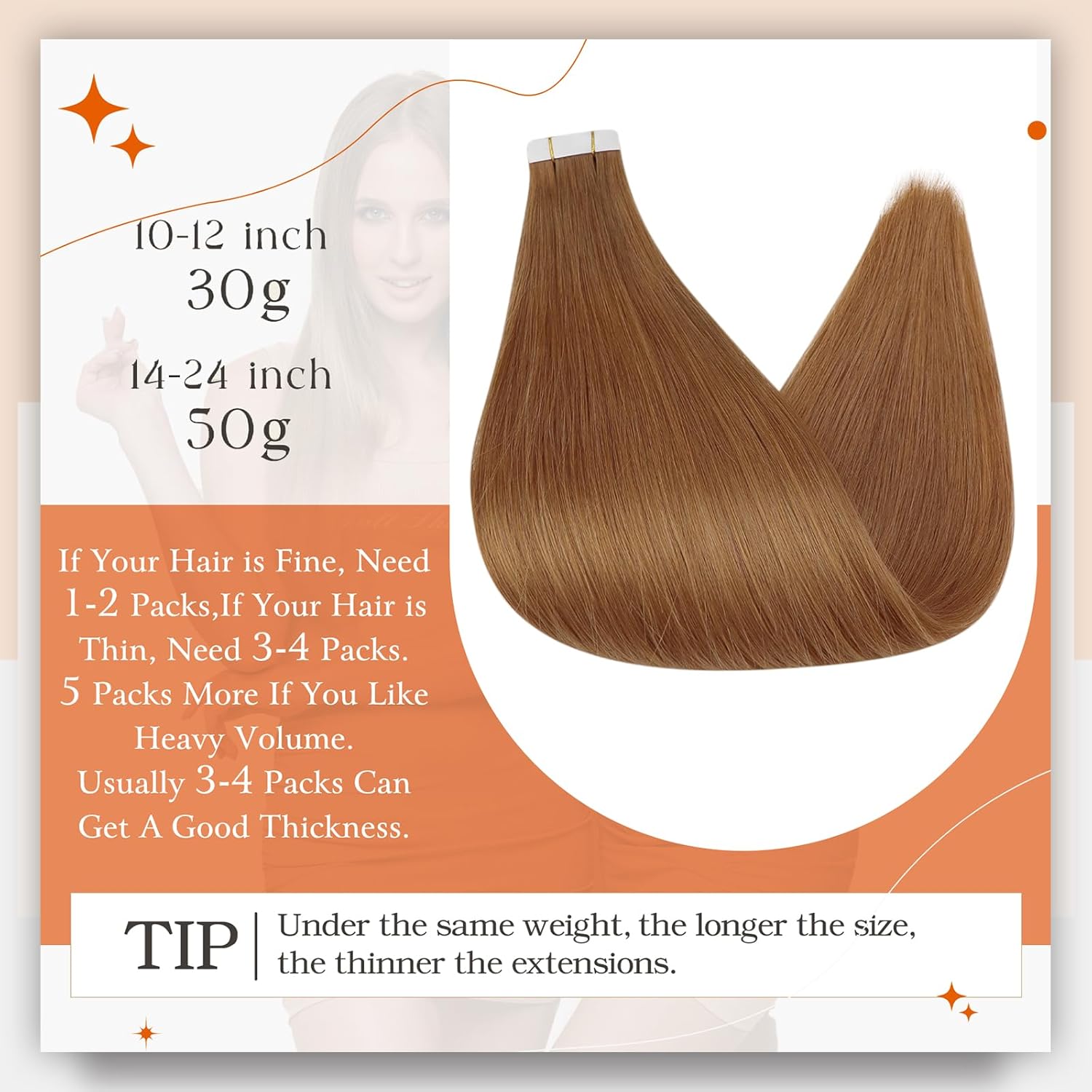 Full Shine Invisible Tape in Hair Extensions Human Hair Color 330 Auburn 18 Inch Hair Extensions Tape in Double Sided Seamless Skin Weft Human Hair Tape in Extensions 50g Remy Hair Extensions 20PCS