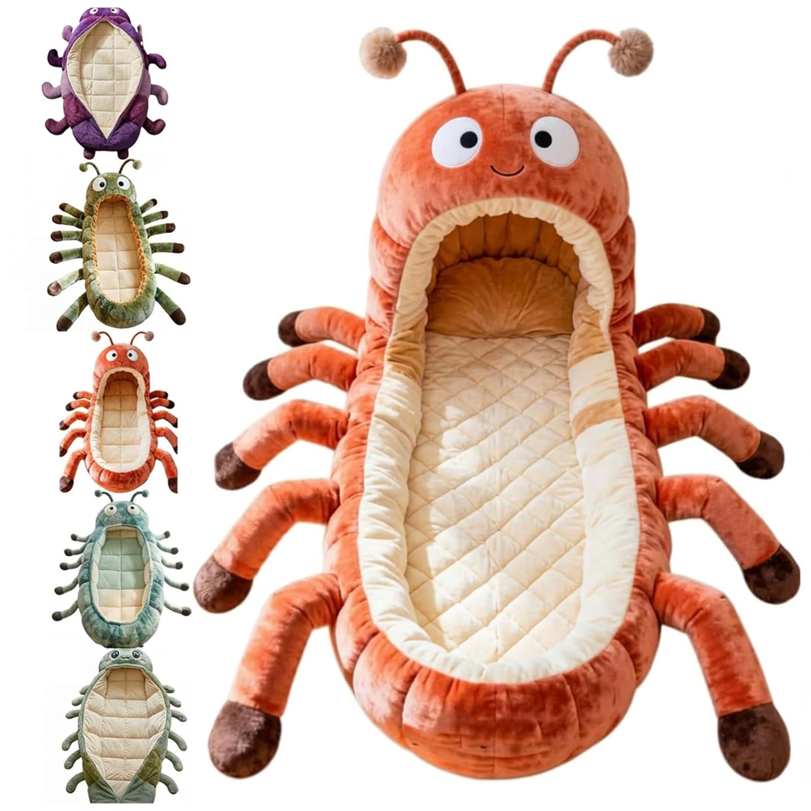 Hugging Caterpillar Sleeping Bag, Plush Cocoon Sleep Sack, Pull Cord Lounger for Adults, Cozy Hooded Nap Pod, Full Body Animal Floor Pillow, Washable Warm Snuggle Sack for Teens