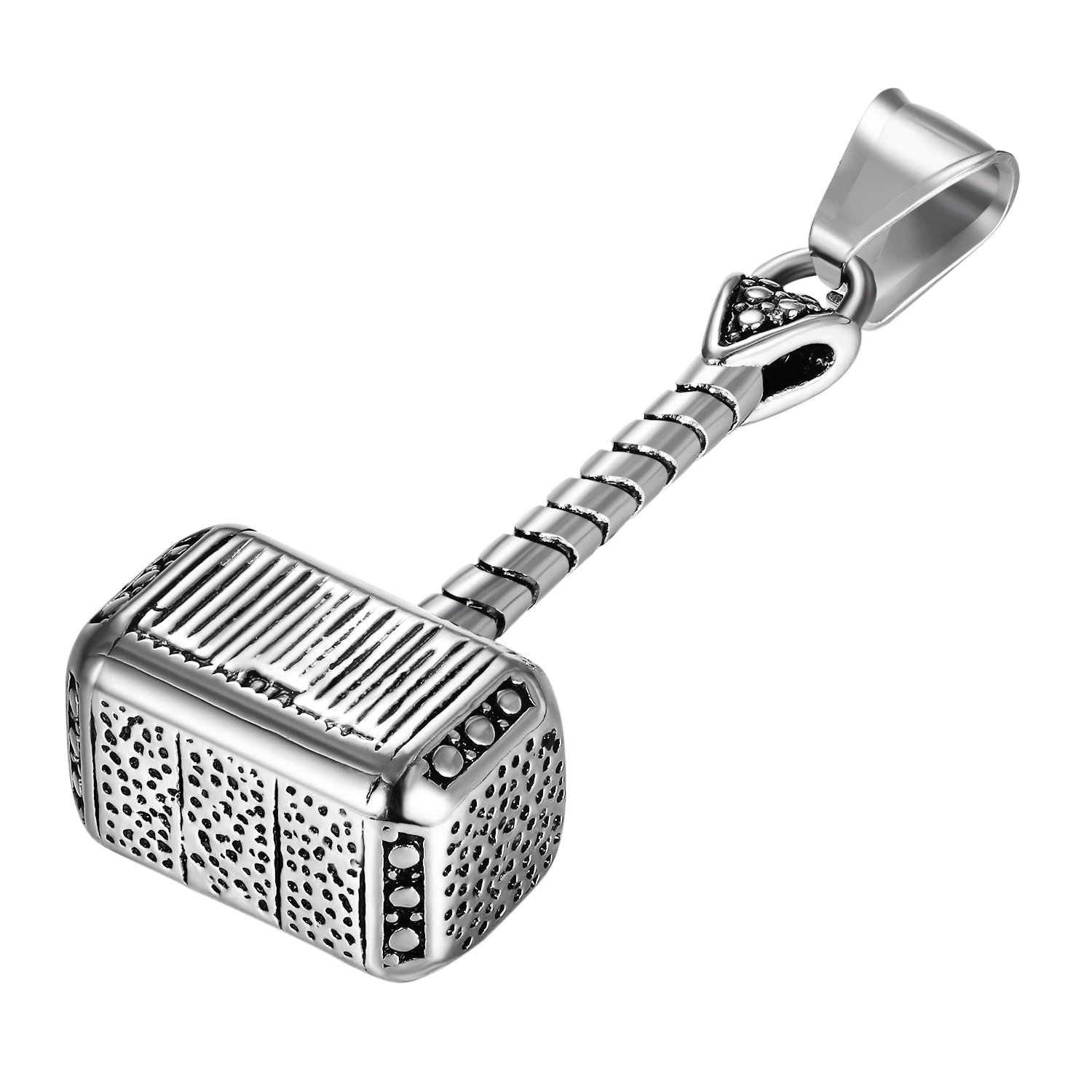 JewelryWe Biżuteria Wikingów Mjölnir naszyjnik męski ze stali nierdzewnej z młotem Thora, wisiorek z łańcuszkiem, amulet nodyczny wikingów, prezent dla mężczyzn, Stal nierdzewna, Bez kamieni