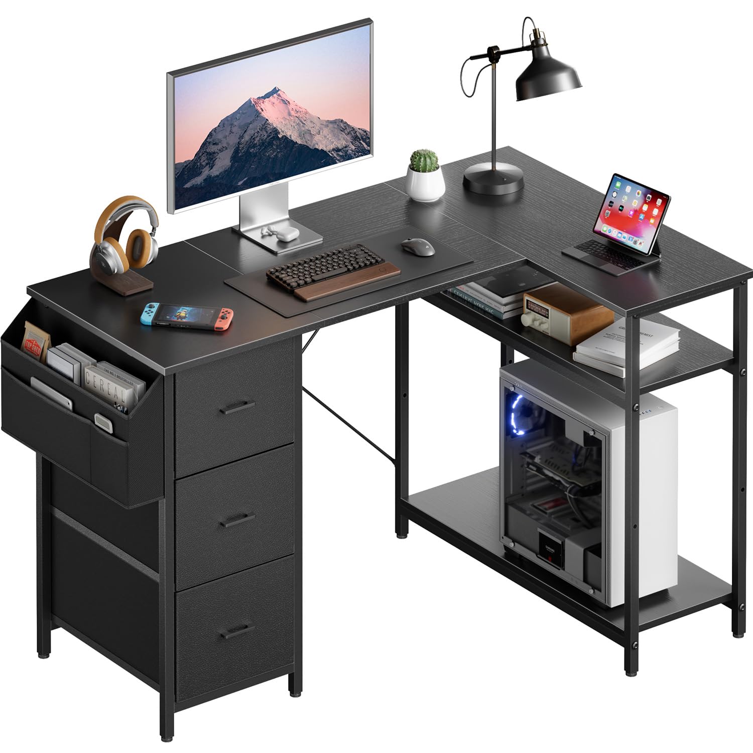 Amazon | HLFURNITURE l字デスク パソコンデスク 棚板高さ調節可能 幅