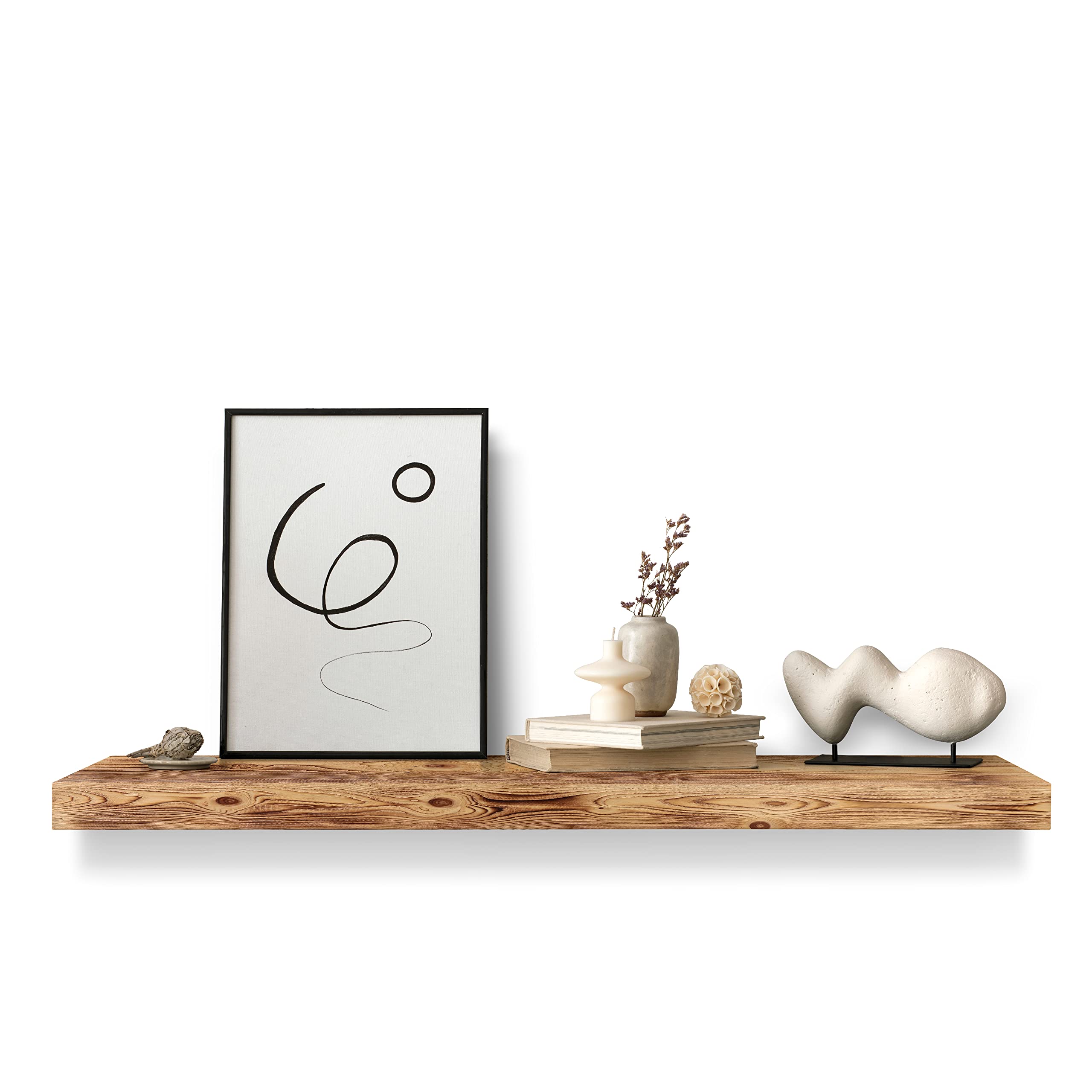 BODRUM WOODEN Beam Rustic Solid Wood Piece Floating Shelf Rustic Fireplace Mantel Shelf Piece Shelving Water-Based Paint Floating Cottage Solid Pine Easy Install Handmade (Rustic Burn, 72'')