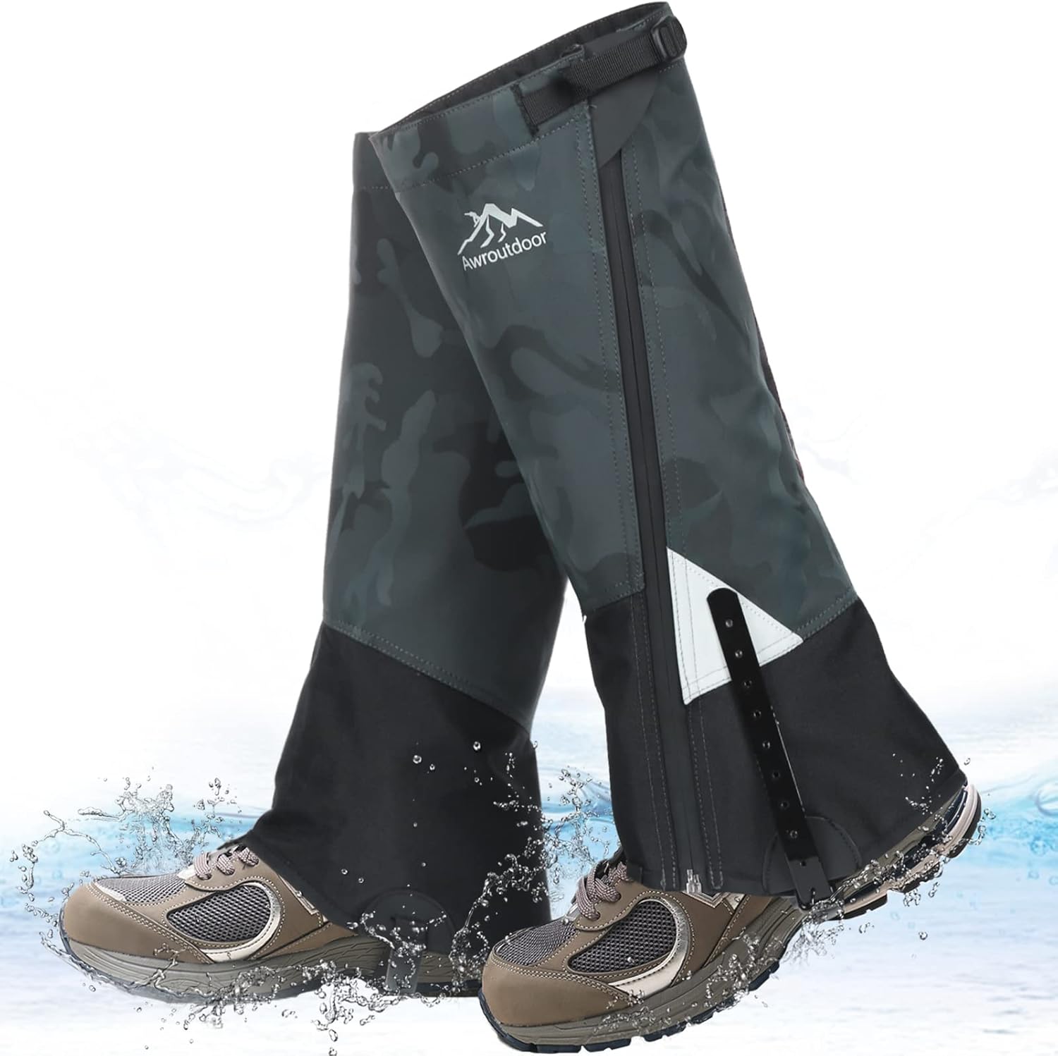 Awroutdoor Polainas Nieve, Polainas Impermeable Caza, Polainas Trekking Raquetas Nieve Adulto de Cremallera Resistente, Polainas Nieve para Escalada, Camping,Viajes