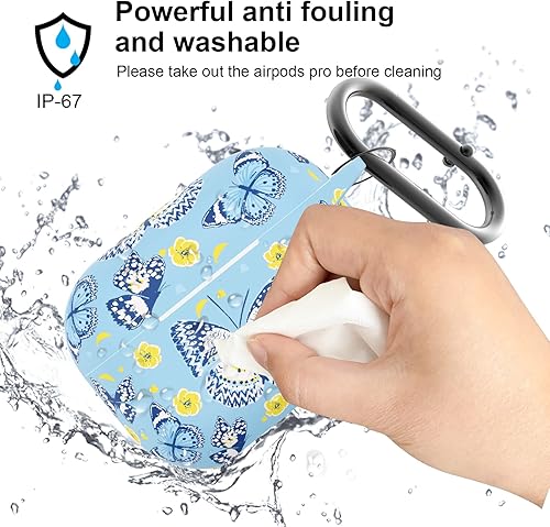 Miniatura 5 de AGAOSH Funda para Airpods Pro de 21 generación con llavero bonita impresión de mariposa azul funda protectora de silicona suave para Apple Airpods