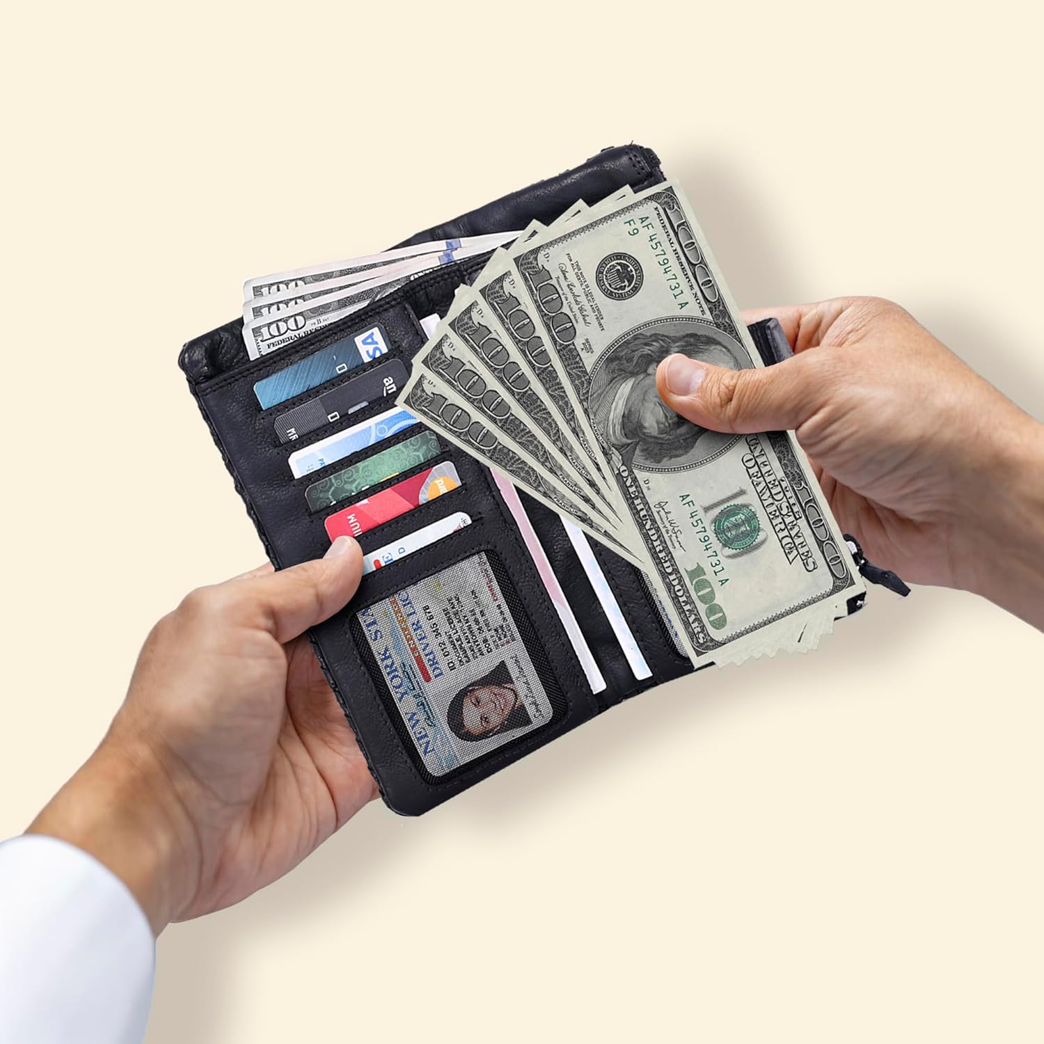 Real Leather Women Wallet Leather with RFID Blocking -Trifold Card Holder Designer Ladies Clutch with ID Window Wallets - Image 4