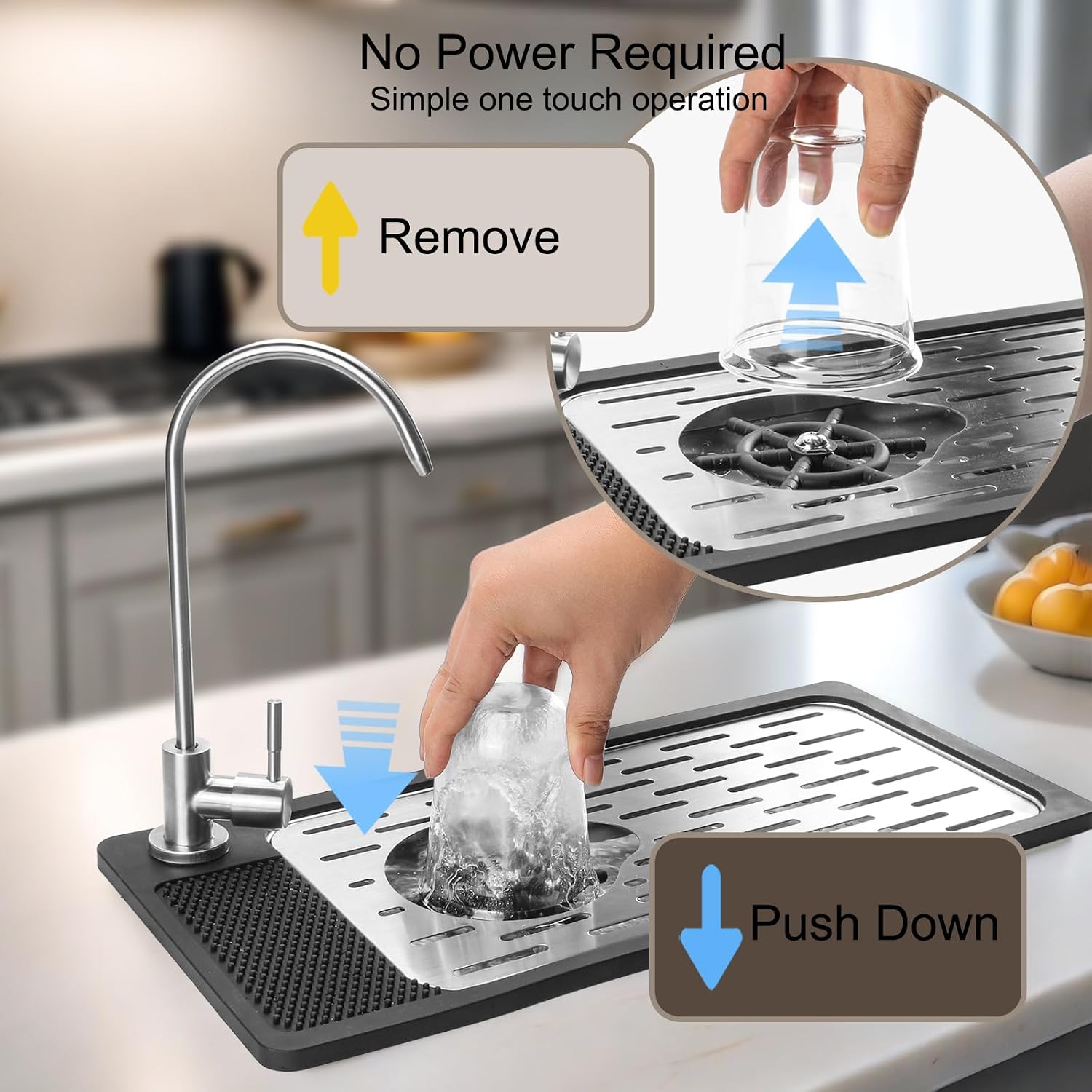 DIBTSA Pitcher Rinser, Stainless Steel Countertop Glass Rinser Cup Washer Sink with Side Spray,Drip Tray for Home Cafe Restaurant image 3