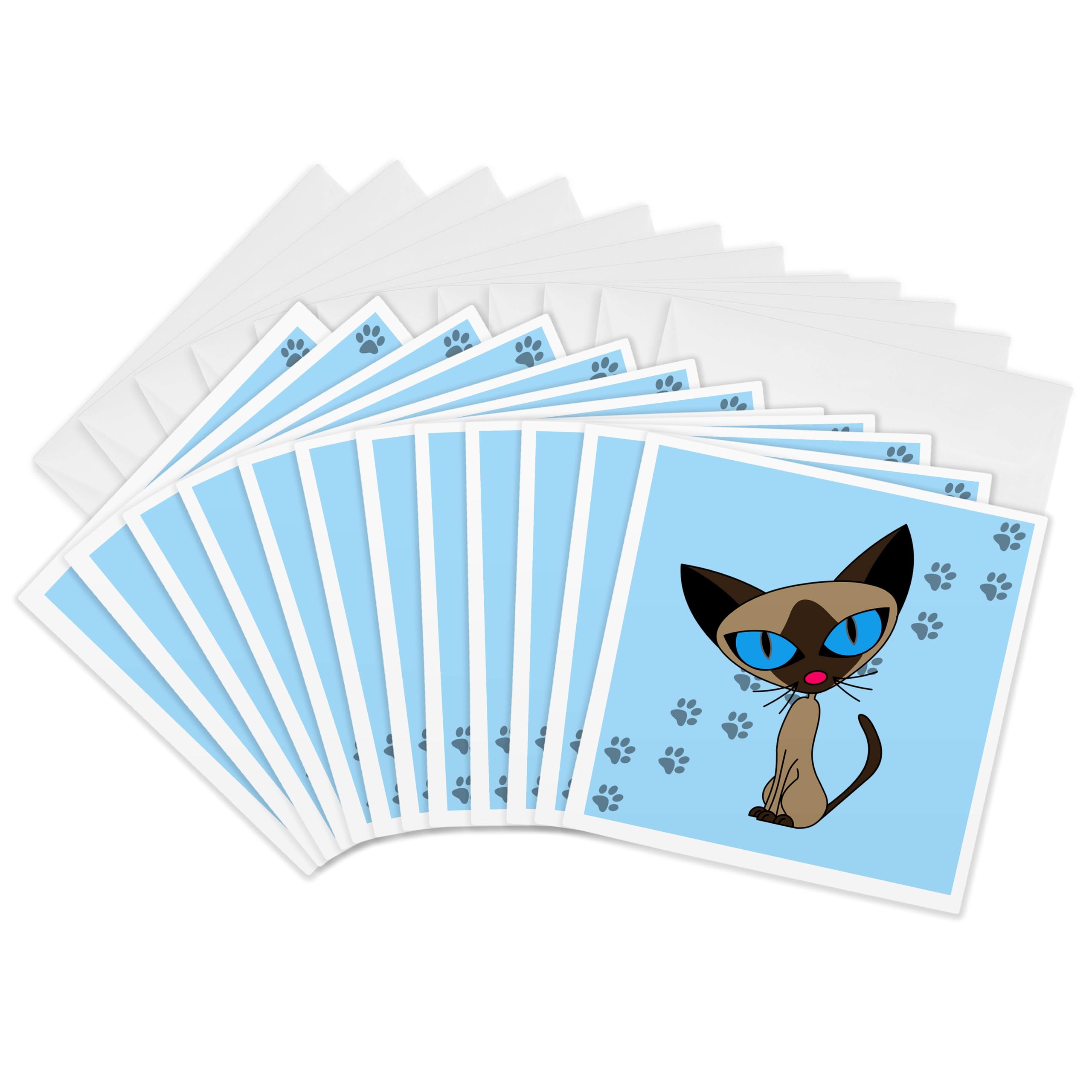 3Drose Cute Siamese Cat Pawprint Design - Greeting Cards, 6 by 6-inches, Set of 12 (gc_6374_2)