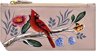 Anuschka Women's Hand-Painted Genuine Leather RFID Blocking Card Case with Coin Pouch - Cardinal Family