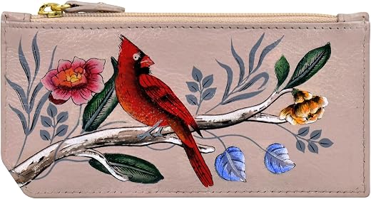 Anuschka Women's Hand-Painted Genuine Leather RFID Blocking Card Case with Coin Pouch - Cardinal Family