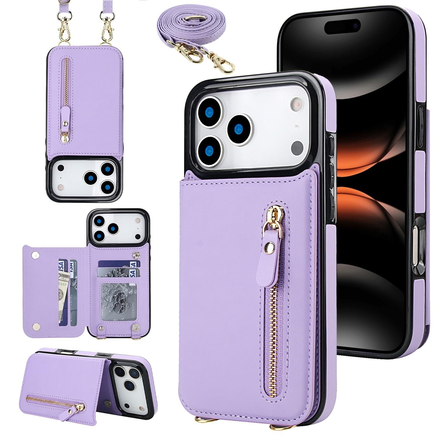 Étui antichoc iPhone 17 Pro violet clair avec fermeture éclair anti-perte - 7