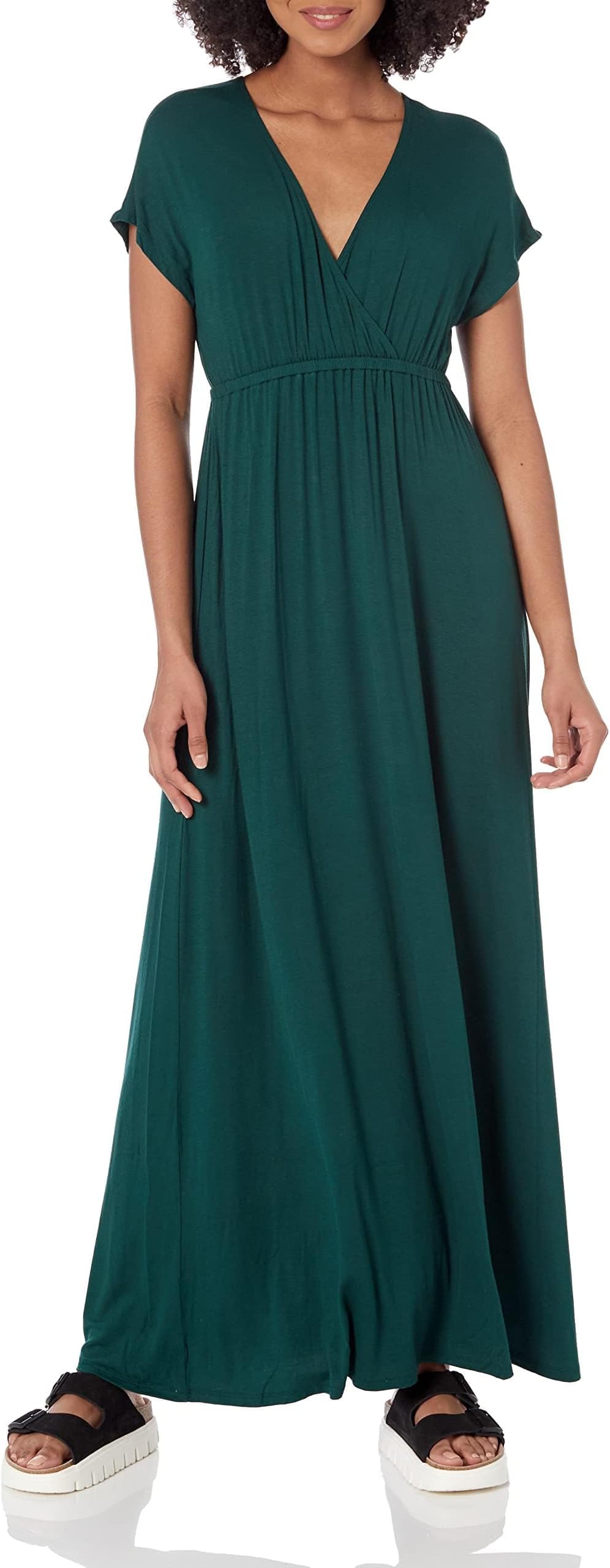 Women's V Neck Short Sleeve Waisted Maxi Dress (Available in Plus Size)