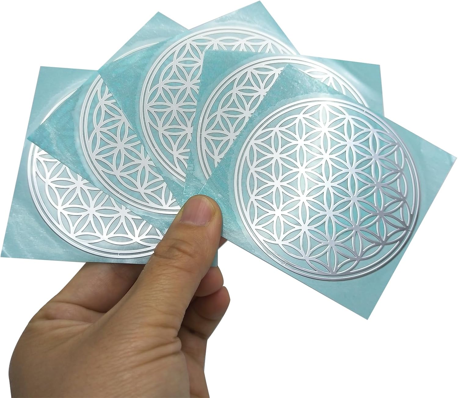 5pcs 76mm Flower of Life Metal Sticker, DIY Gold Sticker for Crafts, Journals, Phone Cases - Premium Metal Nickel Decals for Resin Art & DIY Projects (Silver, 3inches)