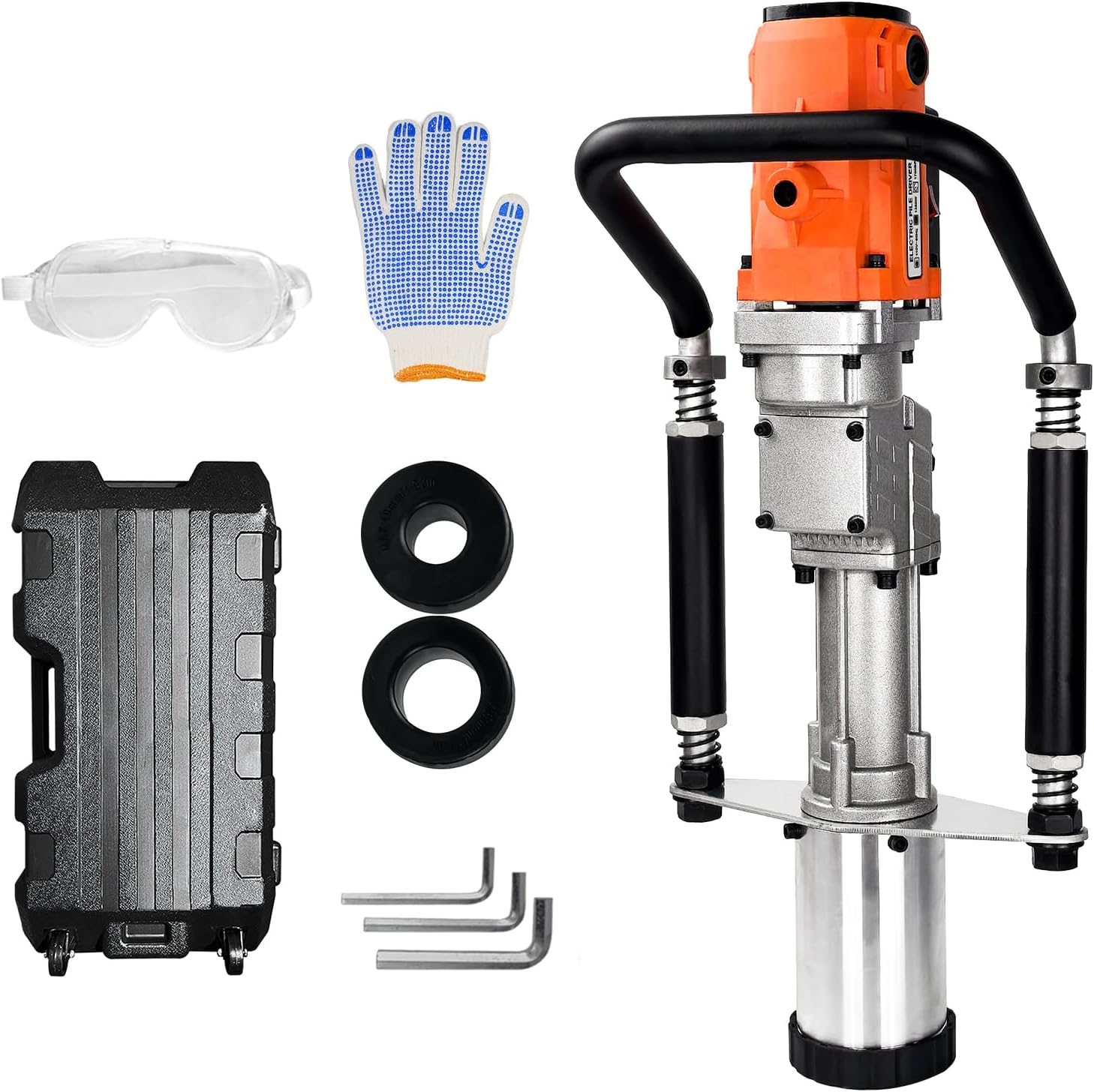 1250W Electric T Post Driver - 110V Handheld Pile Driver with 1700 BPM, 3 Pile Sleeves (45mm/55mm/88mm) for Fencing & Construction