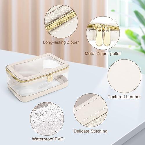 Miniatura 5 de Bolsa de maquillaje transparente de viaje con bolsa de brochas de maquillaje, estuche de maquillaje de cuero, bolsa de cosméticos portátil, bolsa de