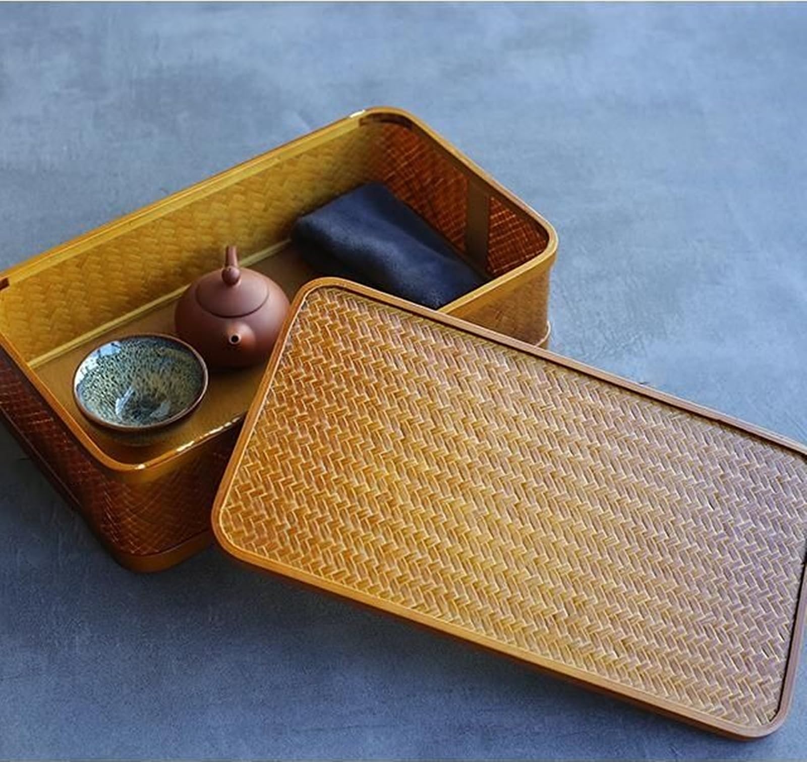 ｜竹編み茶道収納バスケット 竹籠 竹篭 茶道具収納箱 茶盆