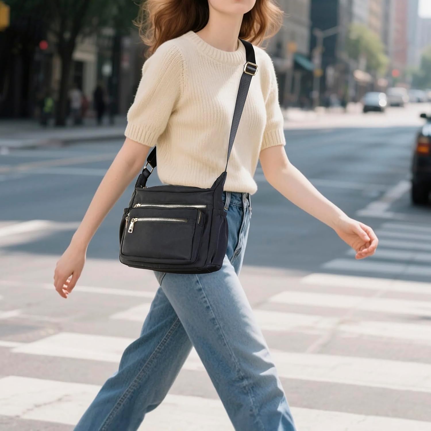 Nylon Crossbody Bags for Women Purses, Shoulder Handbags for Travel Work Black - Image 2