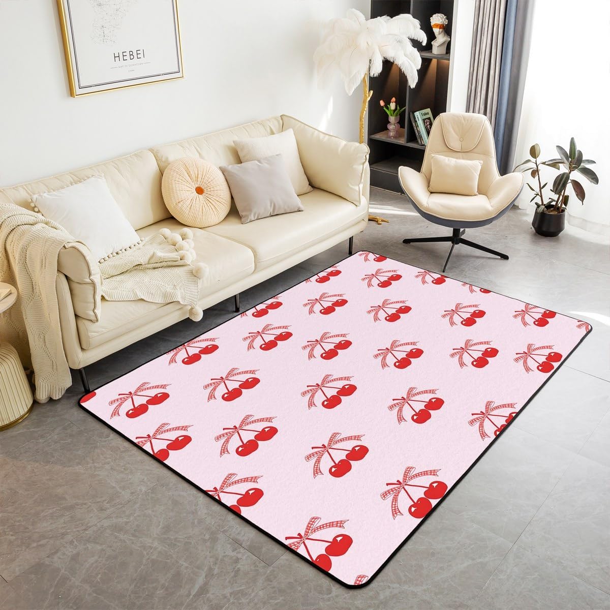 Erosebridal Kids Cartoon Bowknot Carpet Black Bow Princess 4'11" x 3'3" Area Rug Butterfly Knot Bow Tie Indoor Floor Mat for Women Girls Simple Black and White Decorative Rug