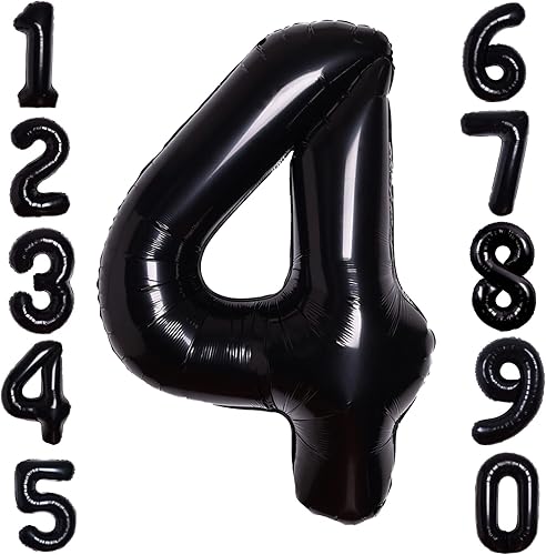 Globos negros de 40 pulgadas con números 4 dígitos de helio, globos de aluminio de Mylar de gran número pastel para fiesta de cumpleaños de 4 años,