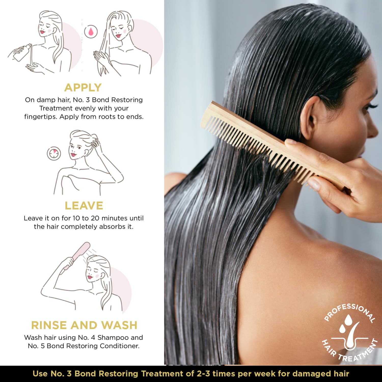 No. 3 Bond Repair Hair Treatment | Fino Hair Mask for Damaged Hair Deep Conditioning Hair Mask Bio Complex - Pre Shampoo - 450 ml (15.2 Oz) - Image 4